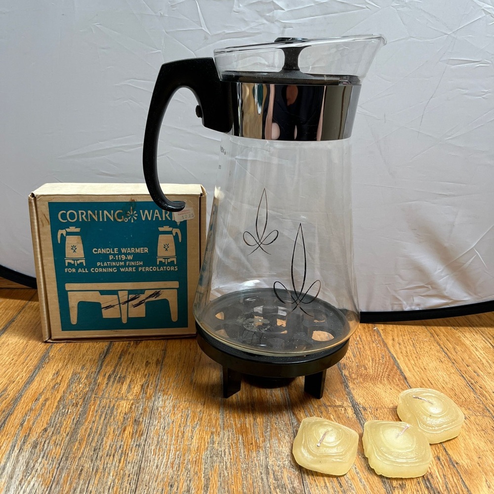 Vintage Pyrex 10 cup Gold Wave Coffee Percolator Corning Ware Warmer